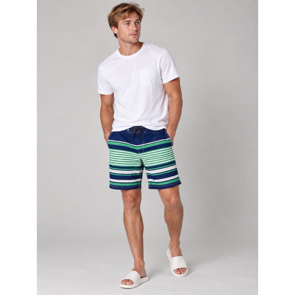 Sperry Top-Sider Men’s Board Shorts Size 32 Navy Green Striped NWT